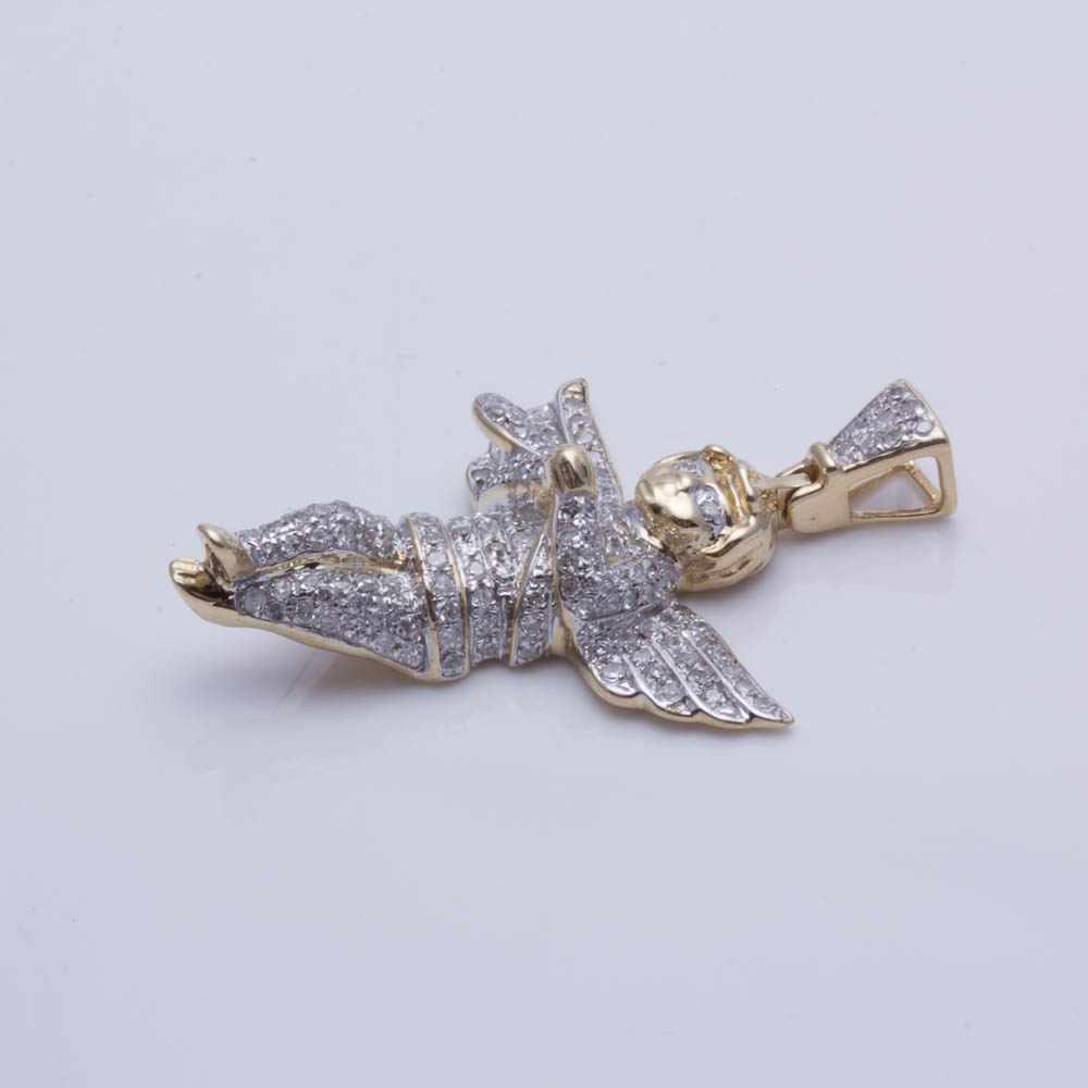 10K Yellow Gold Diamond Angel Pendant