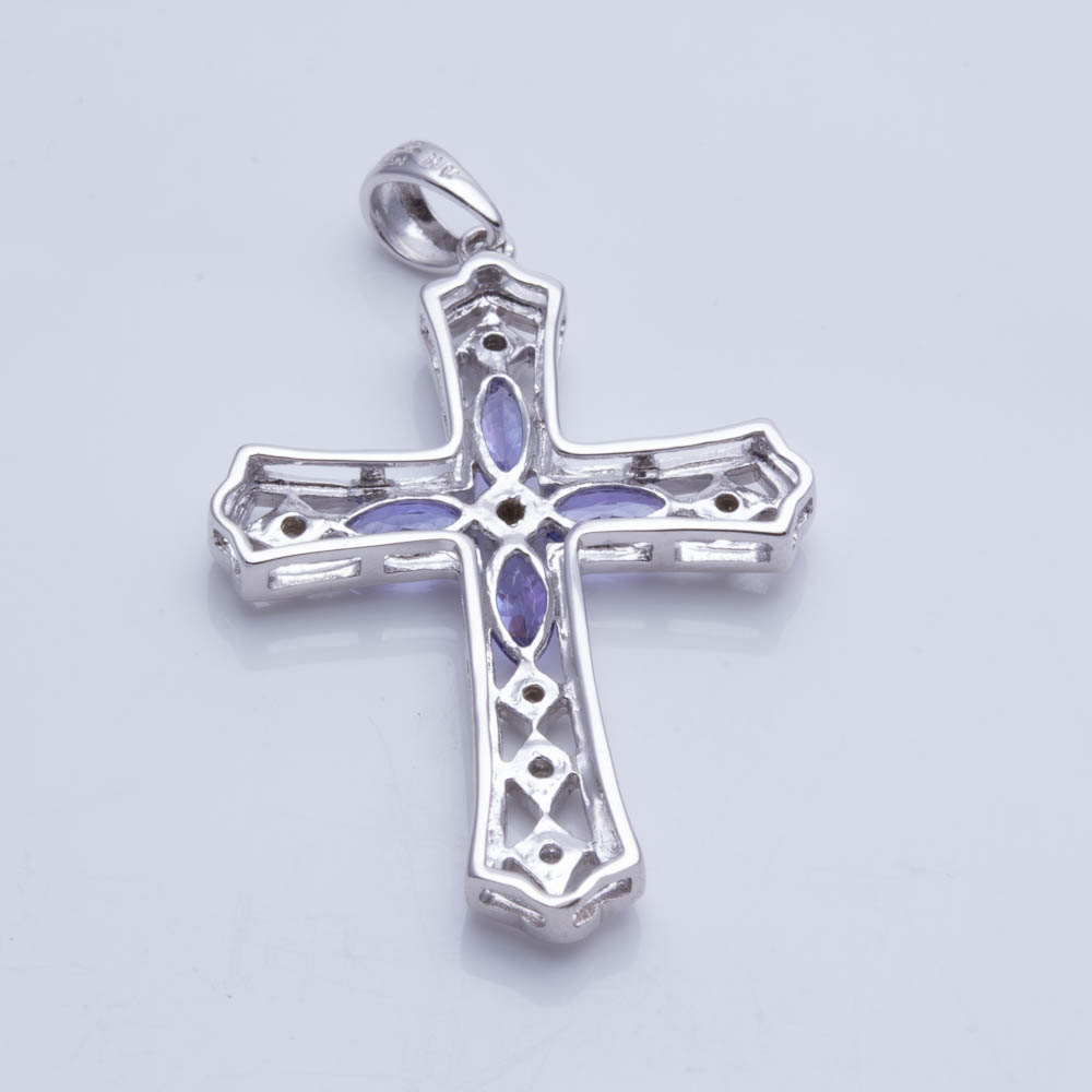 LeVian 14K White Gold Tanzanite and Diamond Cross Pendant
