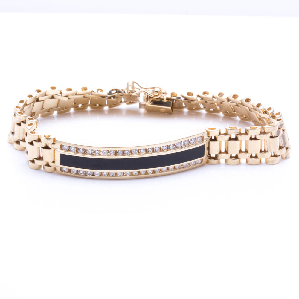 Diamond and Black Onyx Bracelet in 14K Yellow Gold