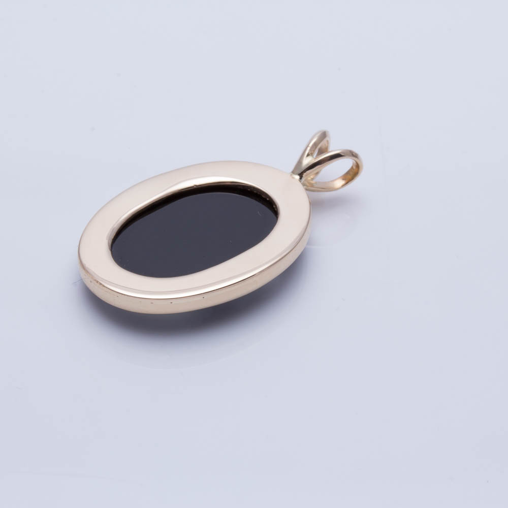 14K Yellow Gold Opal and Black Onyx Cameo Pendant