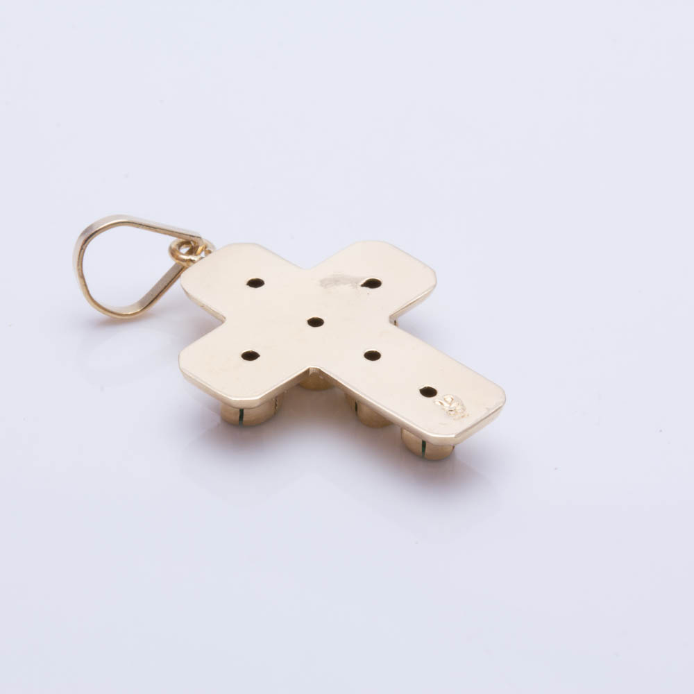 18K Yellow Gold Emerald Cross Pendant