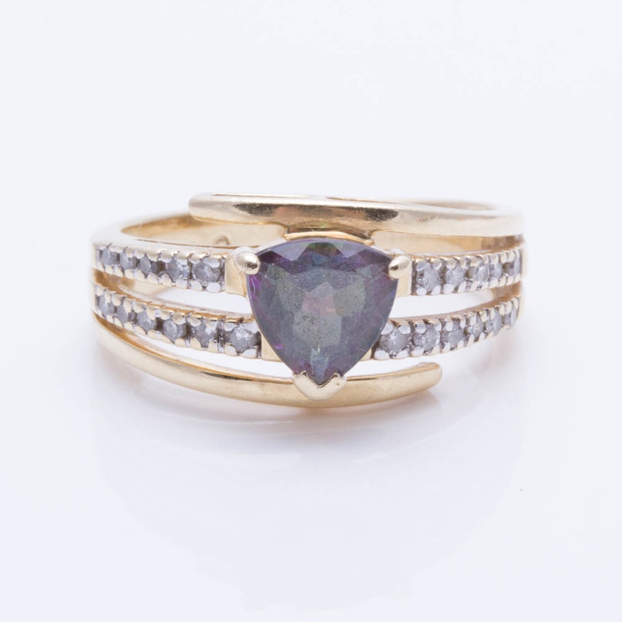 14K Yellow Gold Mystic Topaz and Diamond Ring