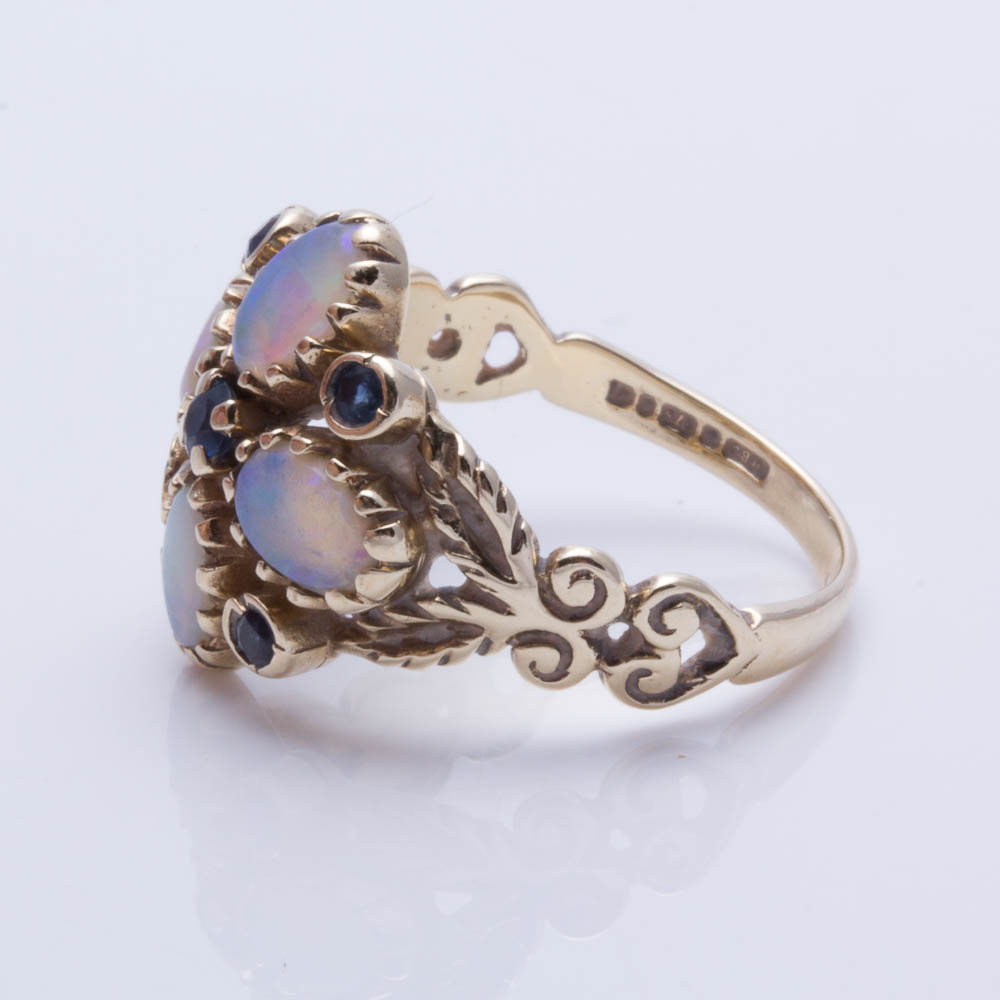 9K Yellow Gold Opal and Sapphire Ring