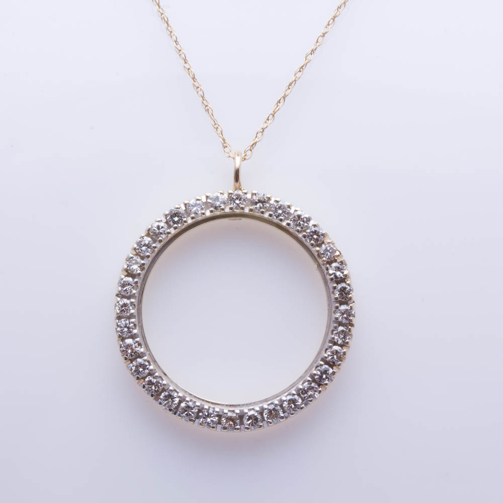 14K Yellow Gold Diamond Pendant Necklace