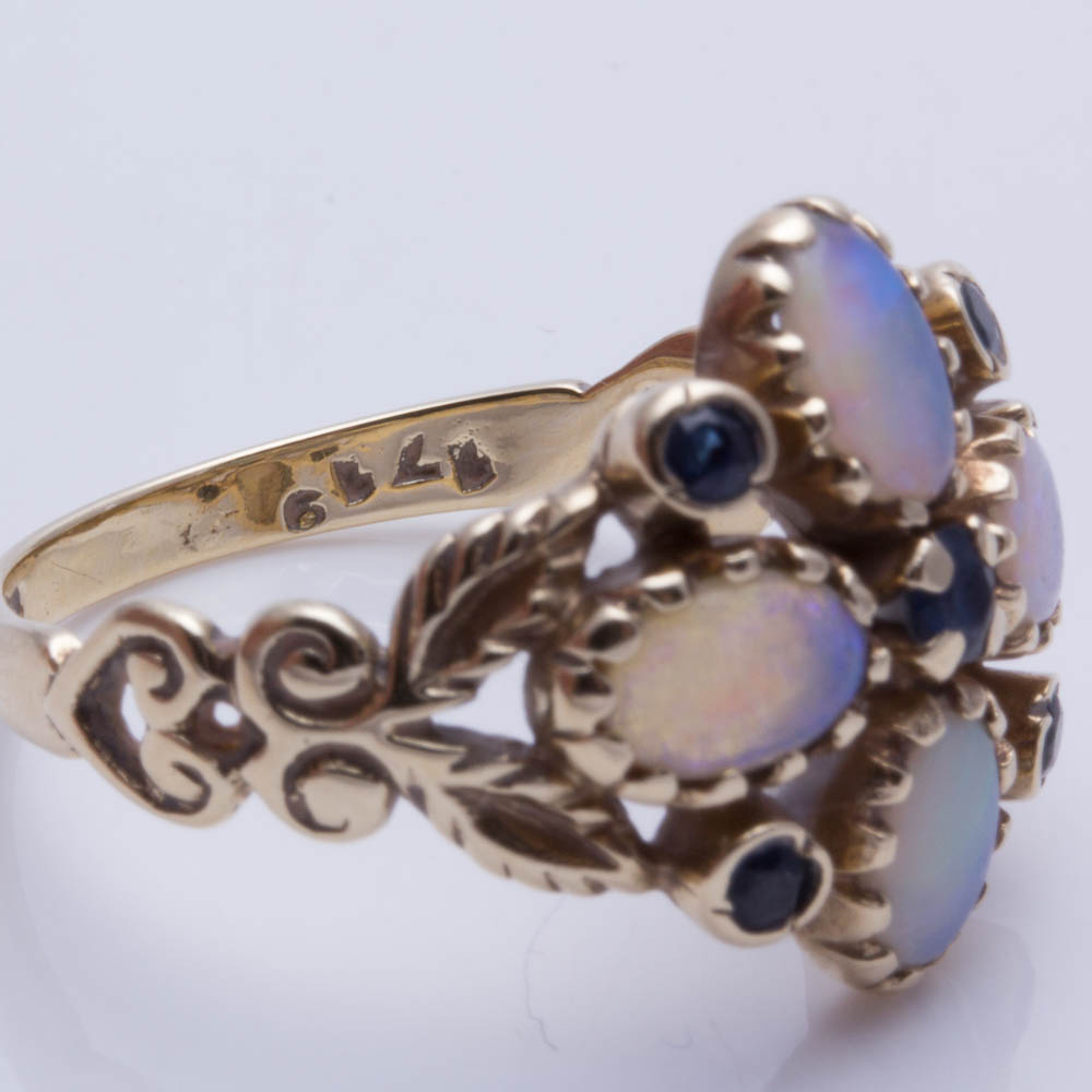 9K Yellow Gold Opal and Sapphire Ring