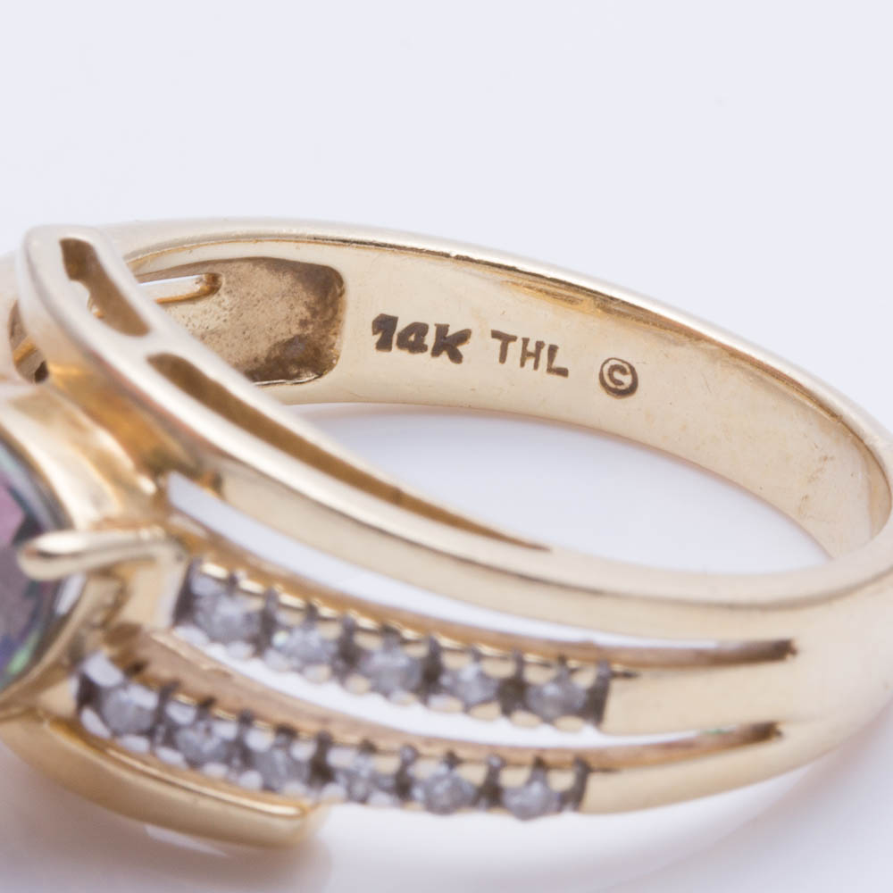 14K Yellow Gold Mystic Topaz and Diamond Ring