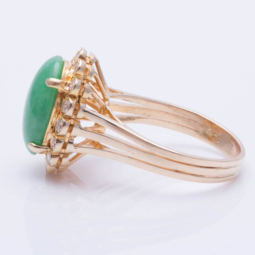 14K Yellow Gold Jadeite and Diamond Ring