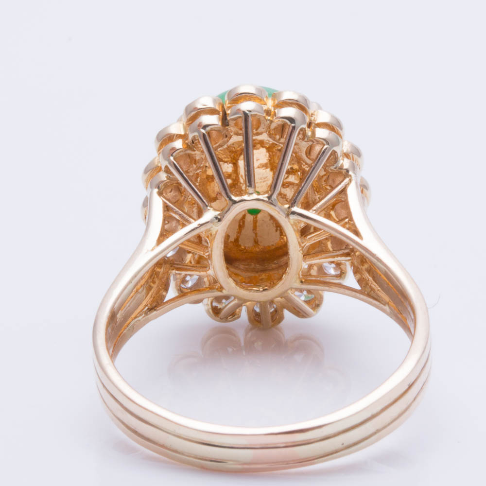 14K Yellow Gold Jadeite and Diamond Ring