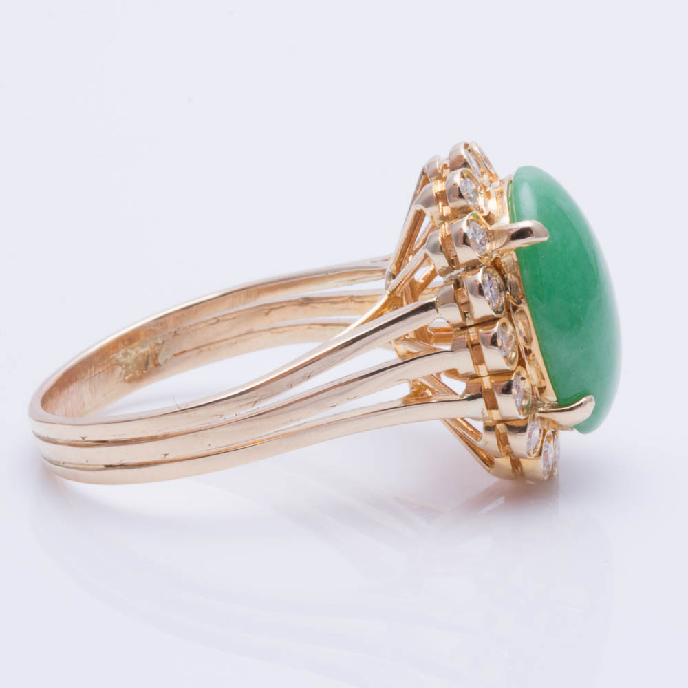 14K Yellow Gold Jadeite and Diamond Ring