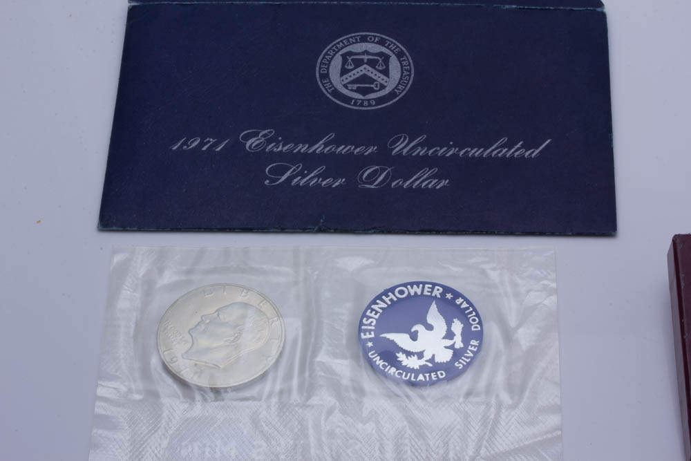 Silver Eisenhower Dollar and Two Commemorative Silver Half Dollars