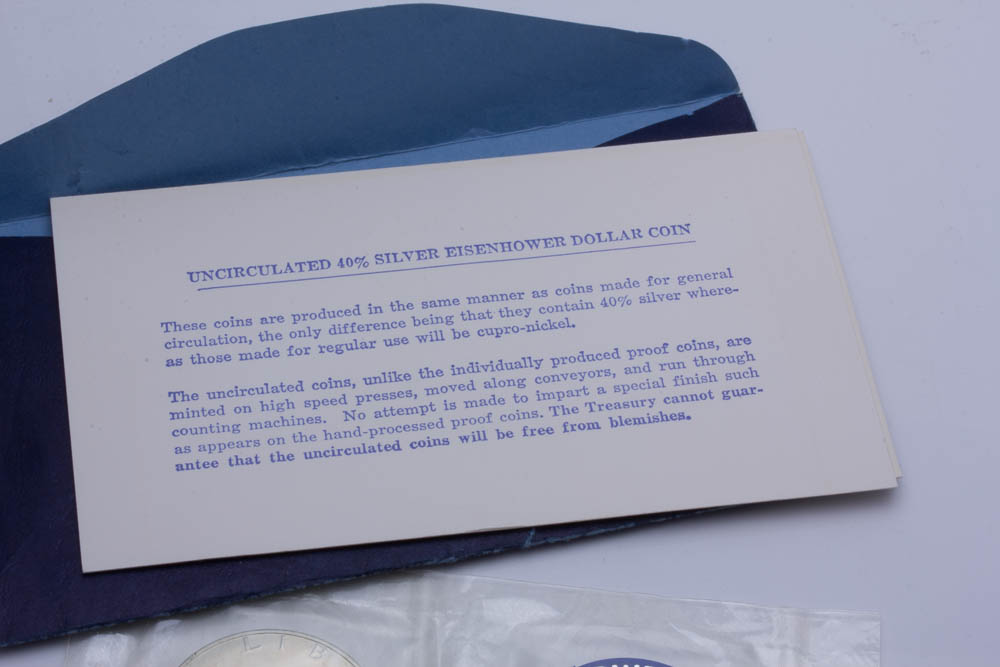 Silver Eisenhower Dollar and Two Commemorative Silver Half Dollars