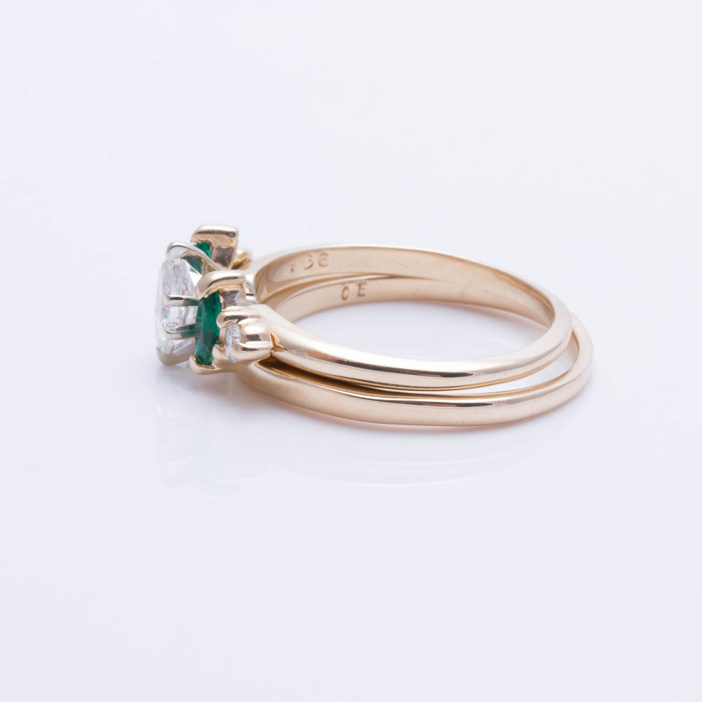 14K Yellow Gold Diamond and Imitation Emerald Ring