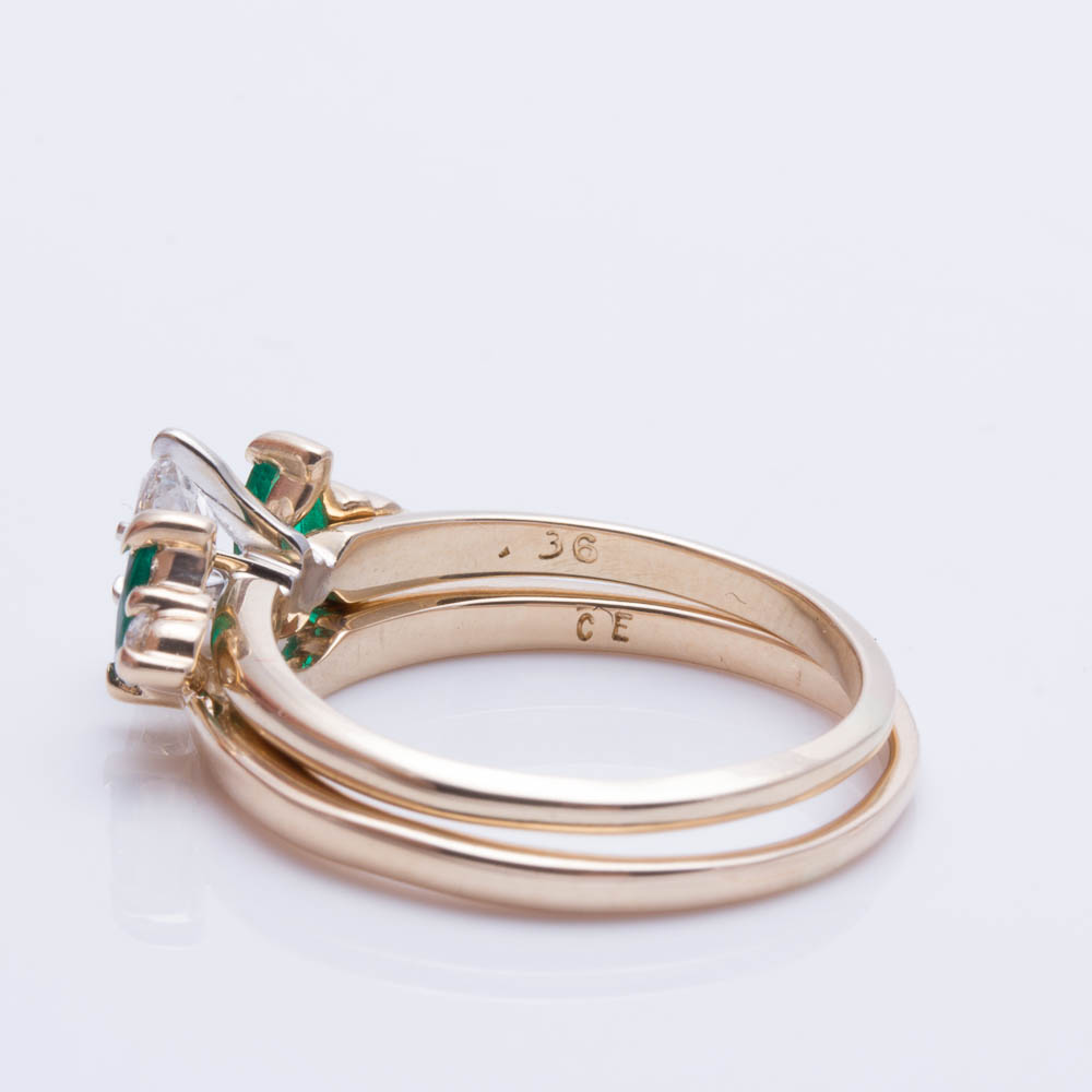 14K Yellow Gold Diamond and Imitation Emerald Ring
