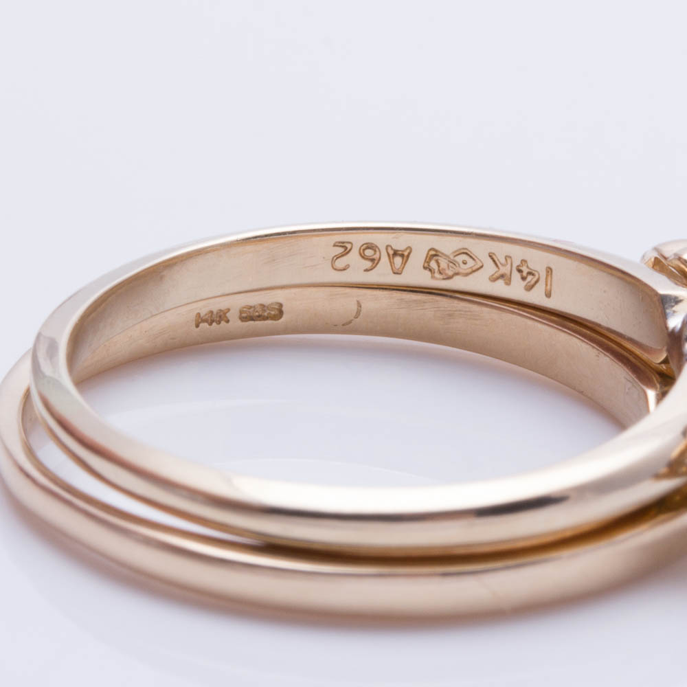 14K Yellow Gold Diamond and Imitation Emerald Ring