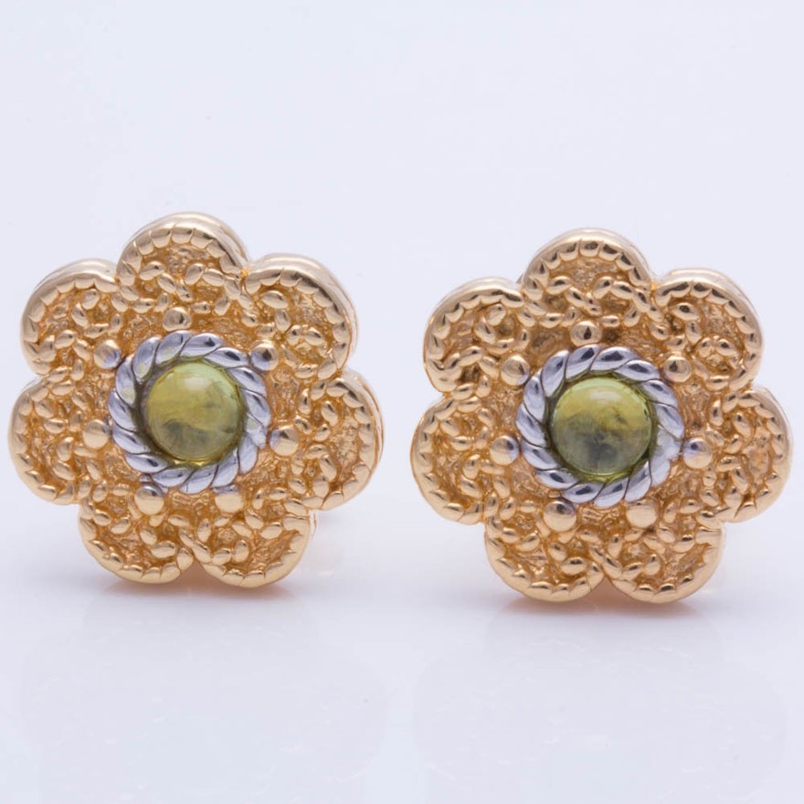 18K Yellow Gold Peridot Earrings with 14K Yellow Gold Backs