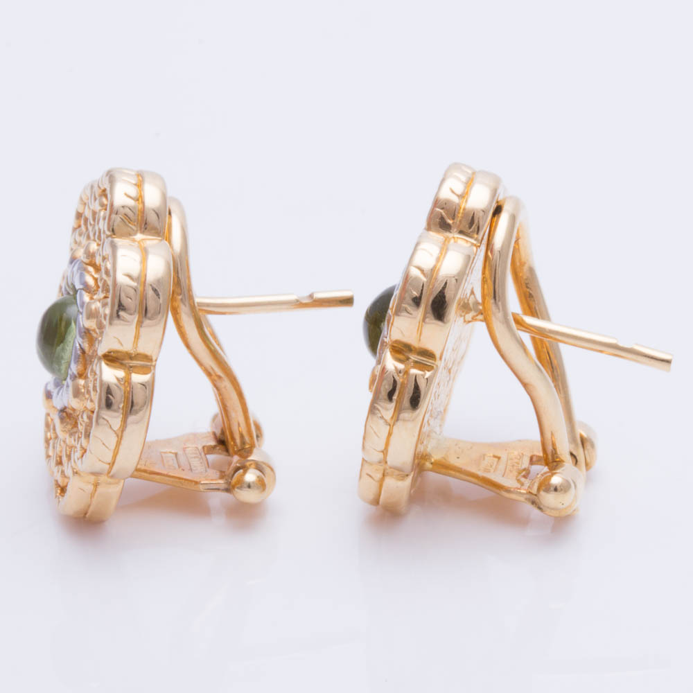 18K Yellow Gold Peridot Earrings with 14K Yellow Gold Backs
