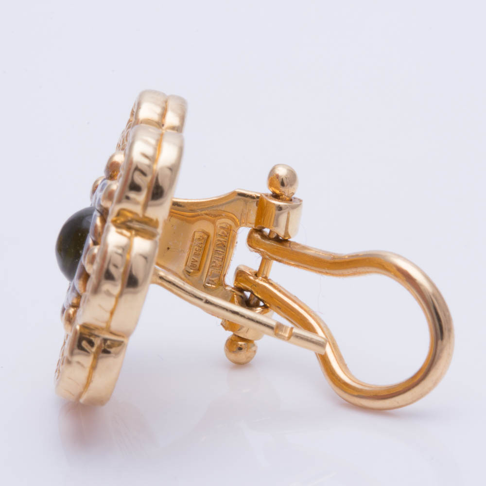 18K Yellow Gold Peridot Earrings with 14K Yellow Gold Backs