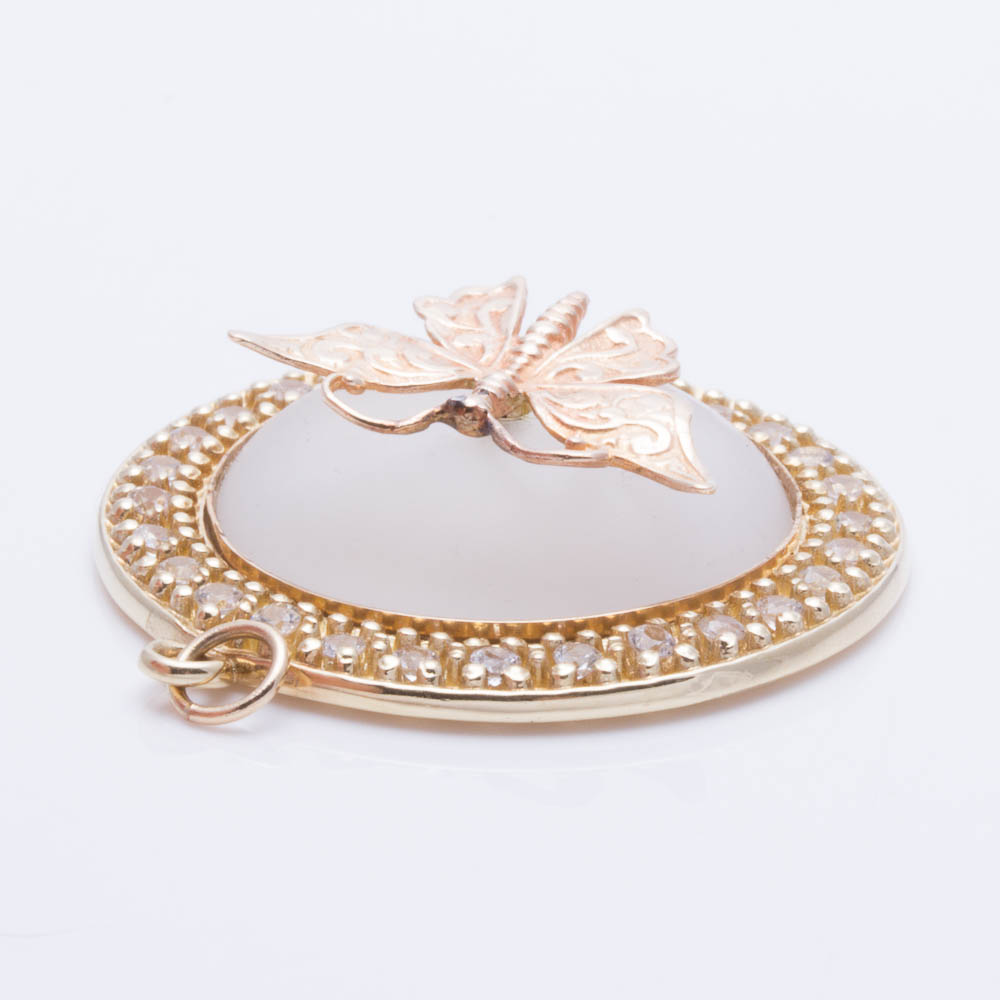 14K Yellow Gold Rock Crystal Quartz and Topaz Pendant