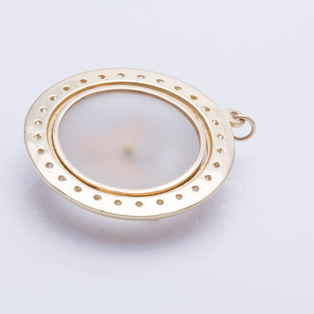 14K Yellow Gold Rock Crystal Quartz and Topaz Pendant