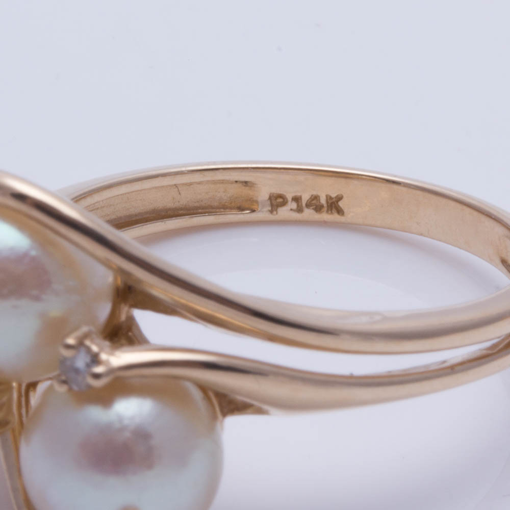 14K Yellow Gold Pearl and Diamond Ring