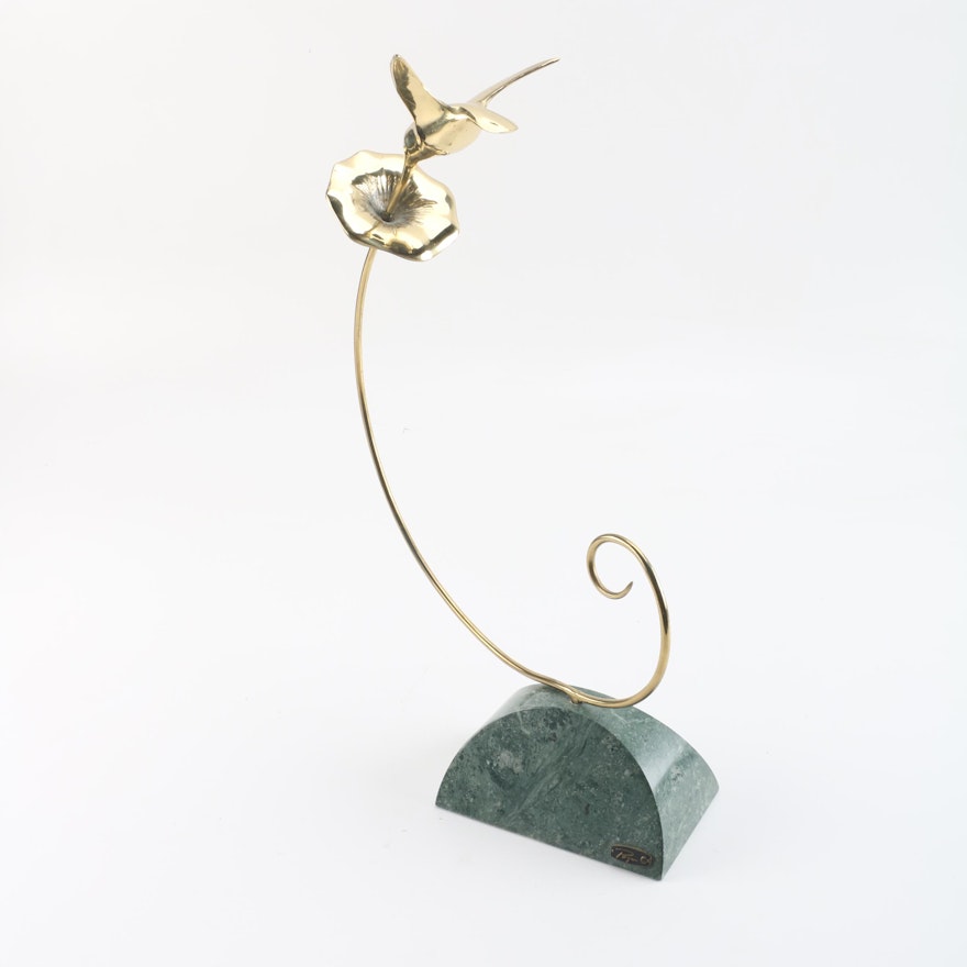 Bijan Brass and Marble Hummingbird Sculpture