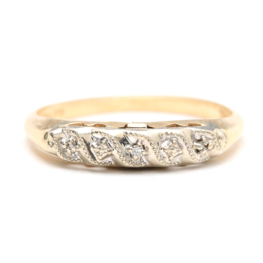 14K Yellow Gold Diamond Ring with White Gold Accents