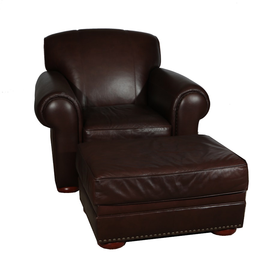 Dark Brown Leather Chair and Ottoman