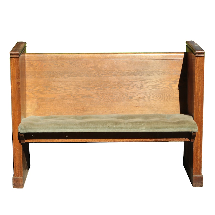 Vintage Oak Church Pew with Seat Cushion