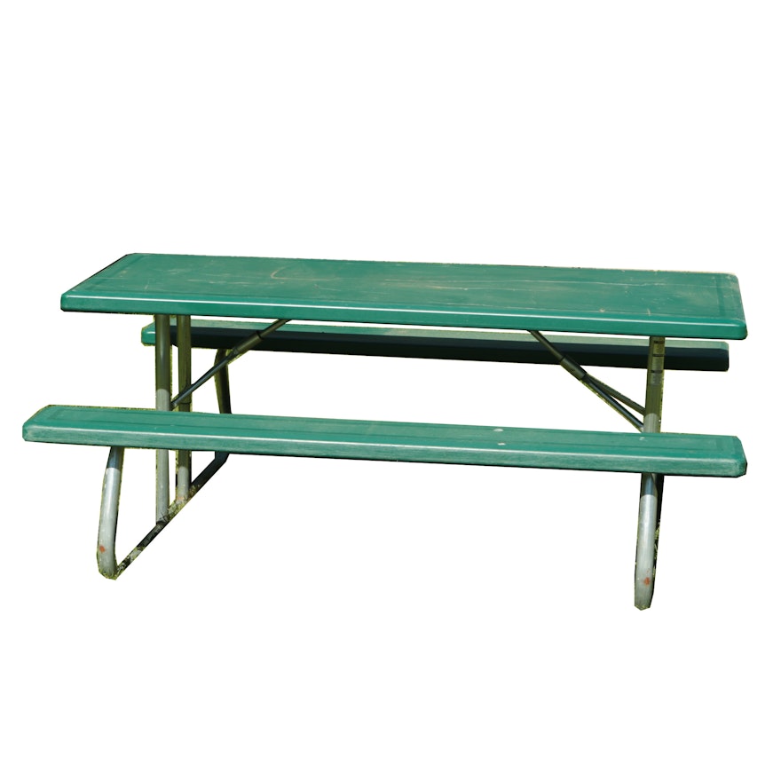 Green Picnic Table with Attached Bench Seats