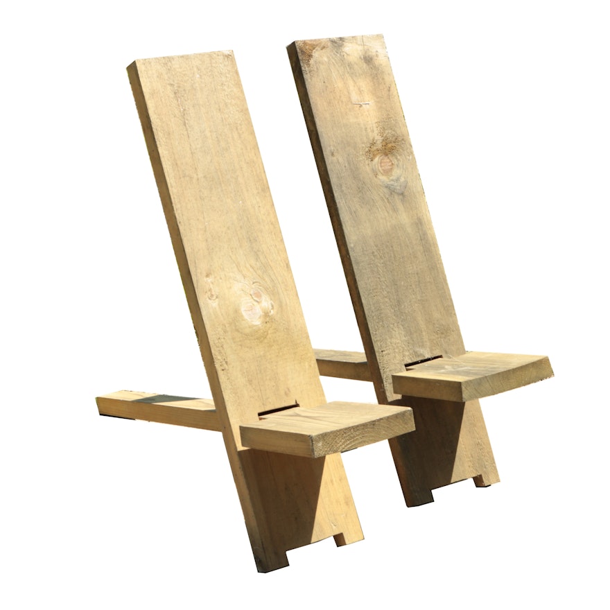 Pair of Pine Collapsible Field Chairs