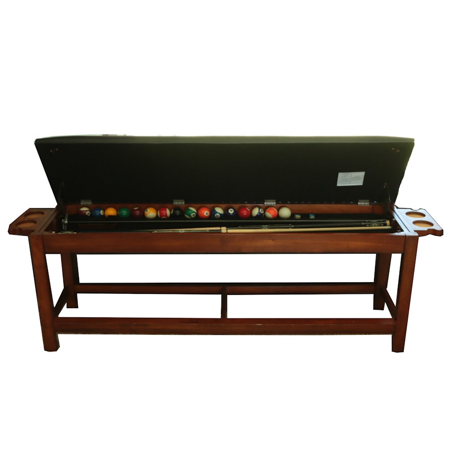 Vinyl Upholstered Storage Bench with Pool Cues and Balls