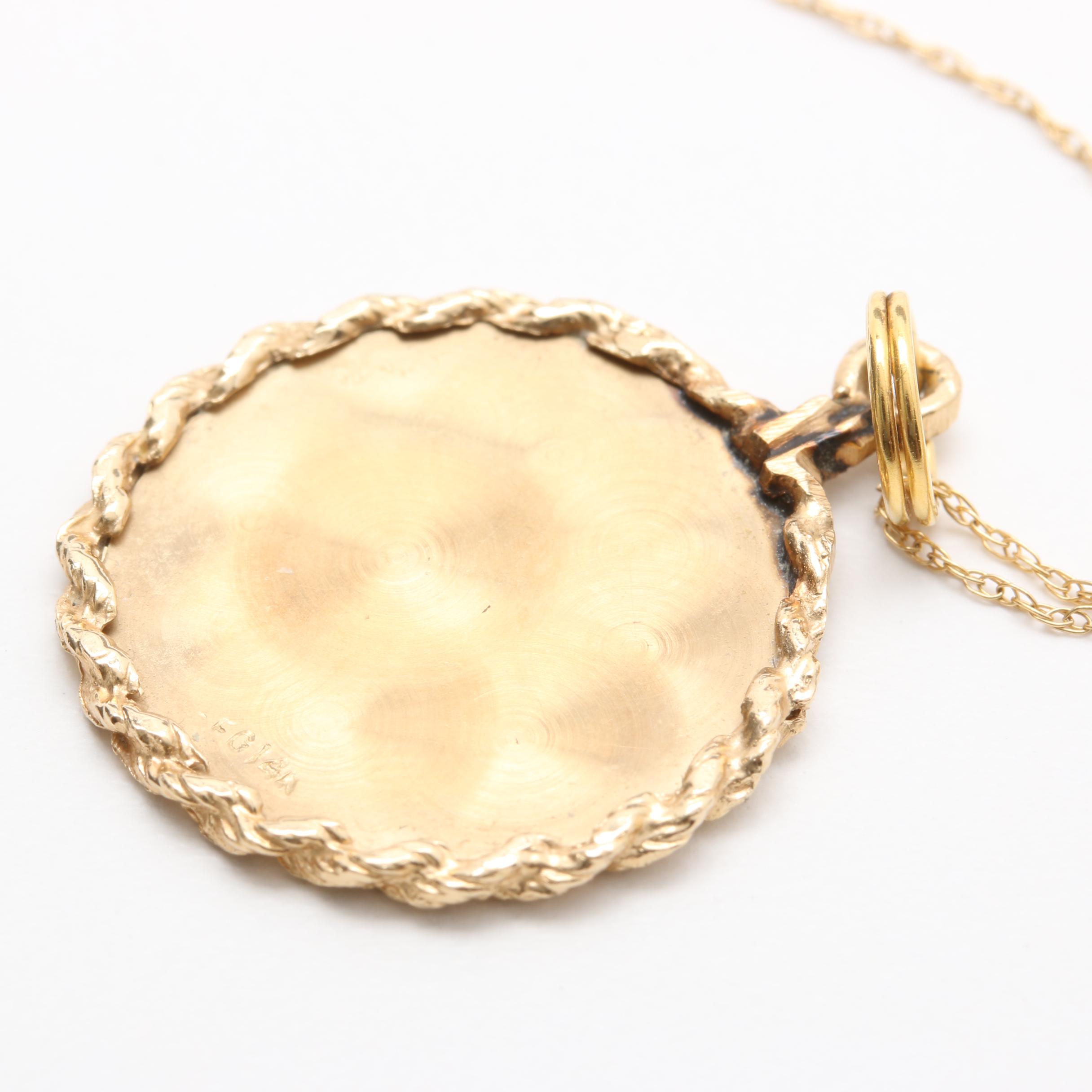14K Yellow Gold Pendant and Necklace with Pendant
