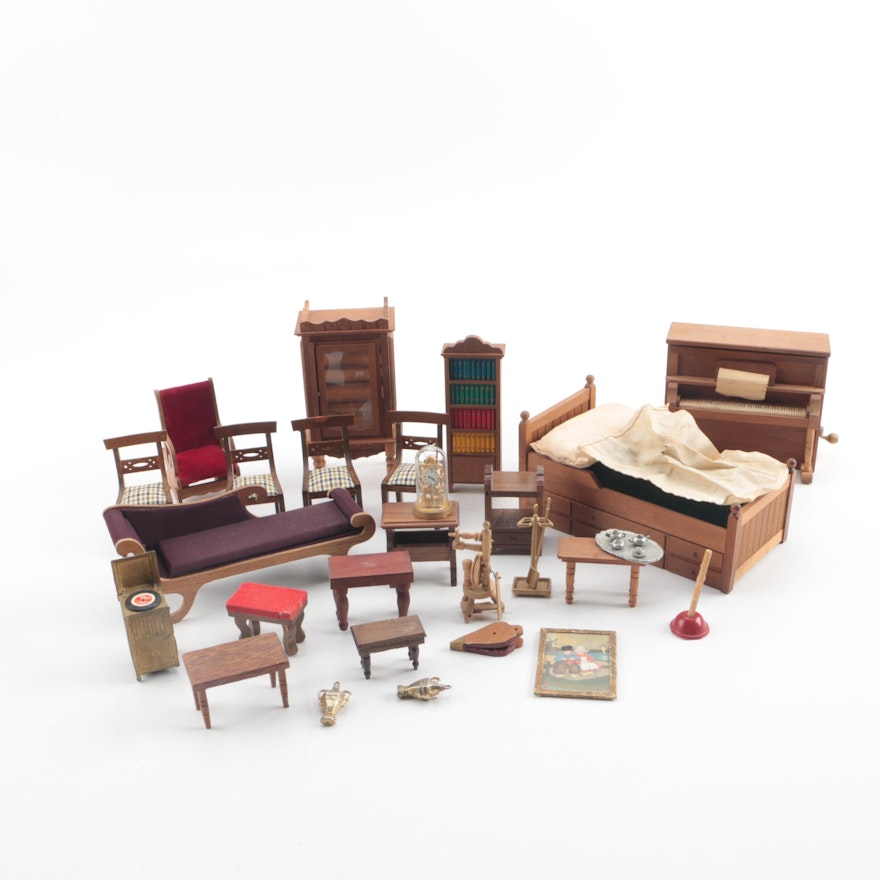 Vintage Wooden Dollhouse Furniture Featuring Shackman