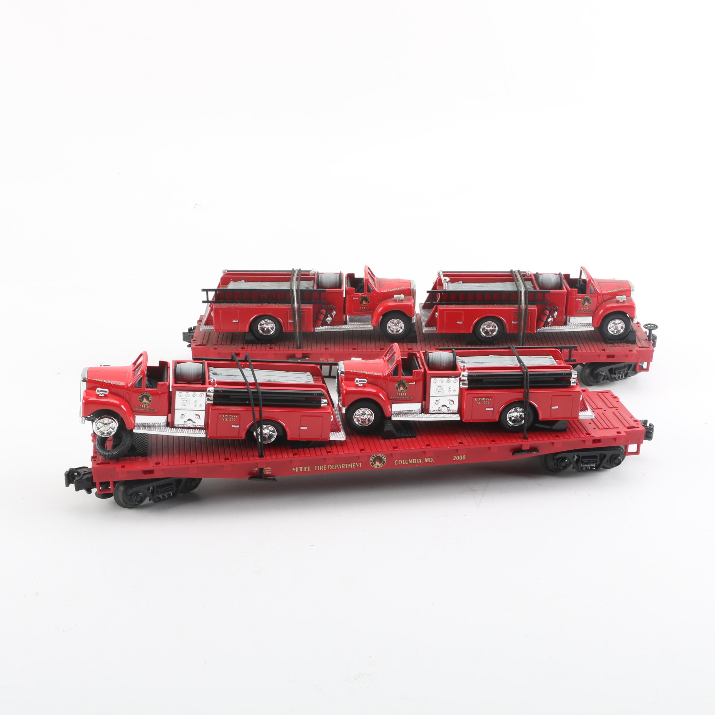 MTH Transport Flatcars with Die-Cast Fire Trucks