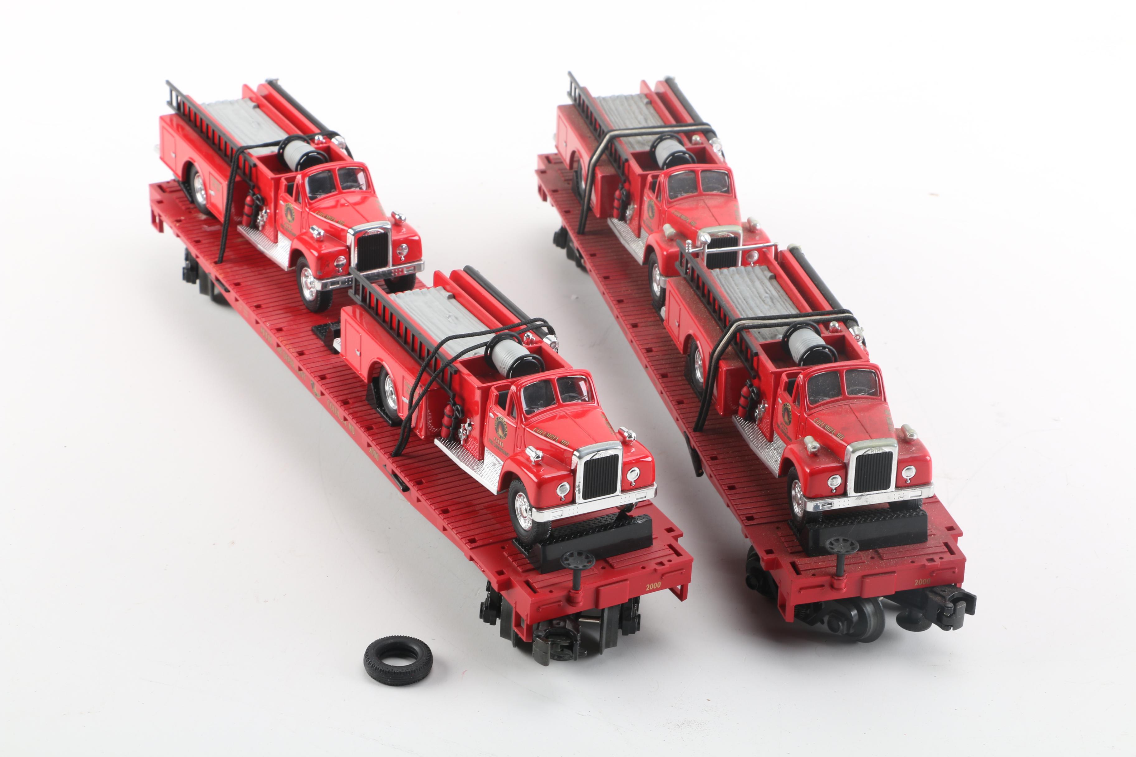MTH Transport Flatcars with Die-Cast Fire Trucks