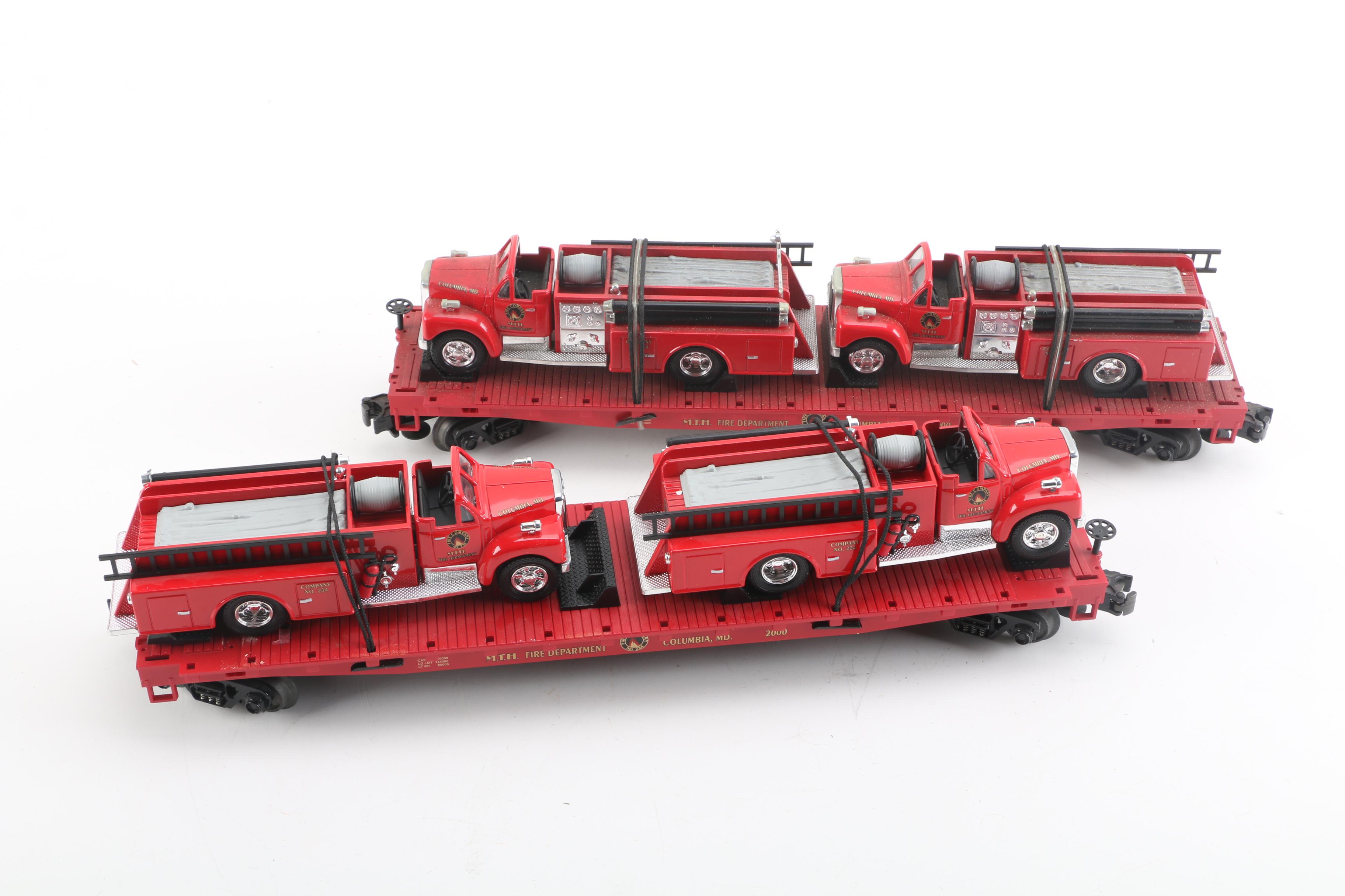 MTH Transport Flatcars with Die-Cast Fire Trucks
