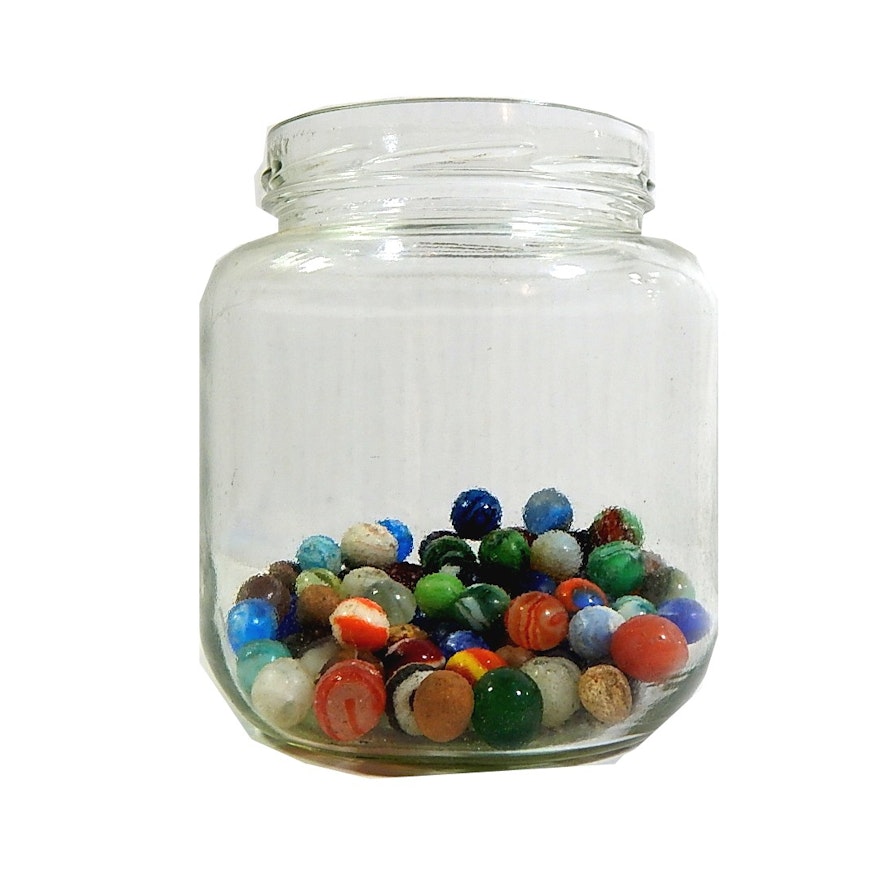Vintage Glass Marbles in Jar - 100 Count