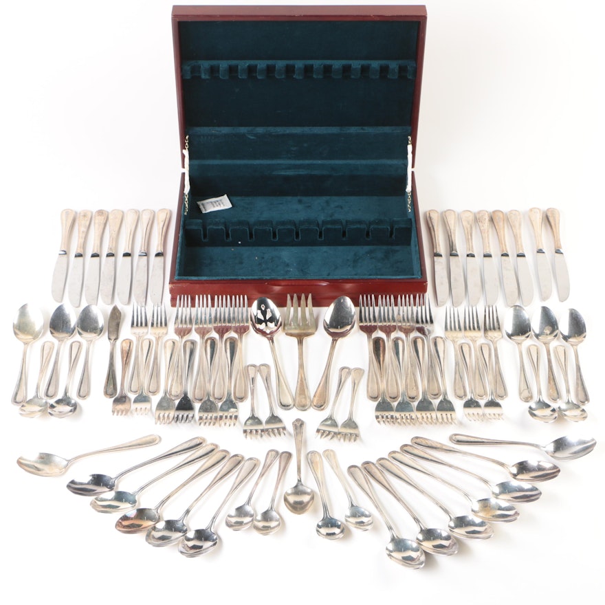 Towle "Beaded Antique and Assorted  Silver Plate Flatware with Wooden Chest