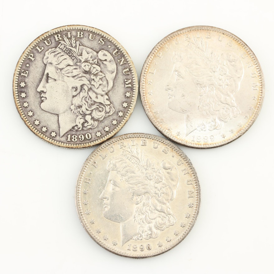 1889, 1890-O and 1890-S Morgan Silver Dollars