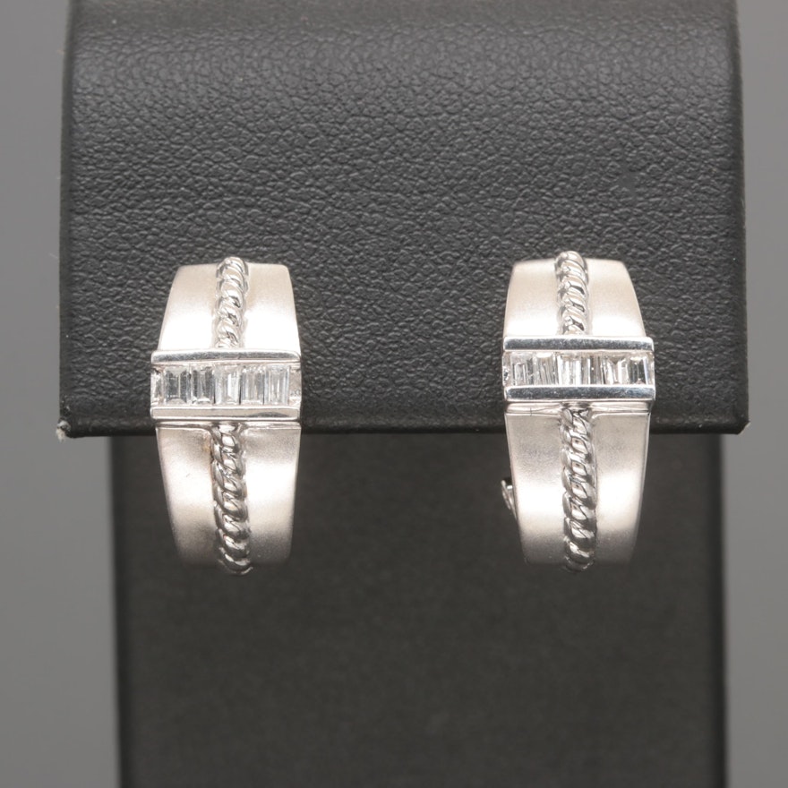 14K White Gold Diamond J-Hoop Earrings