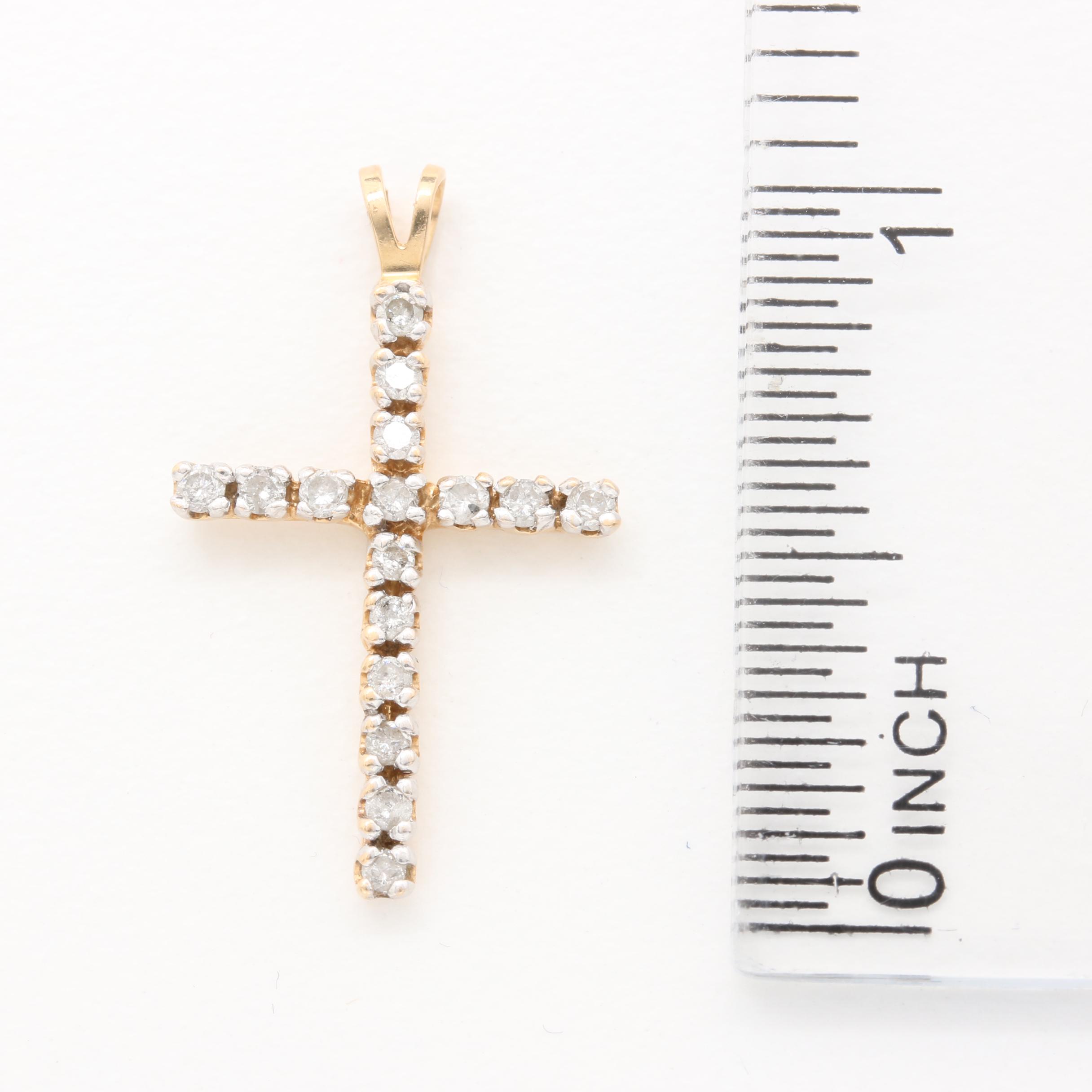14K Yellow Gold Diamond Cross Pendant