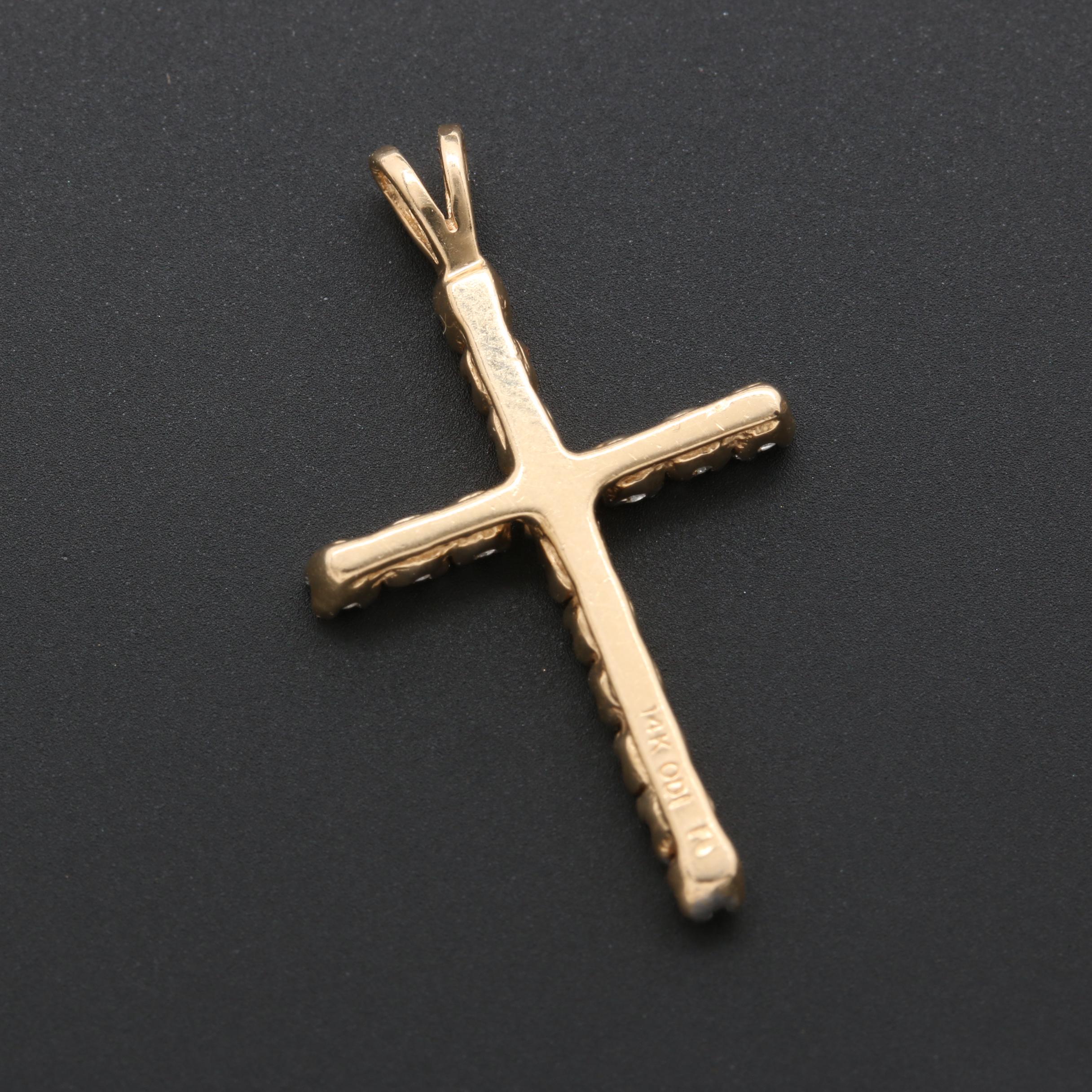 14K Yellow Gold Diamond Cross Pendant