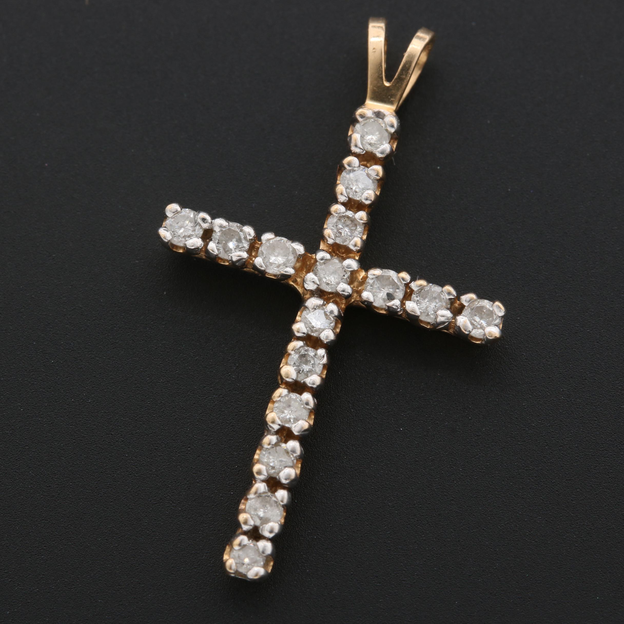 14K Yellow Gold Diamond Cross Pendant