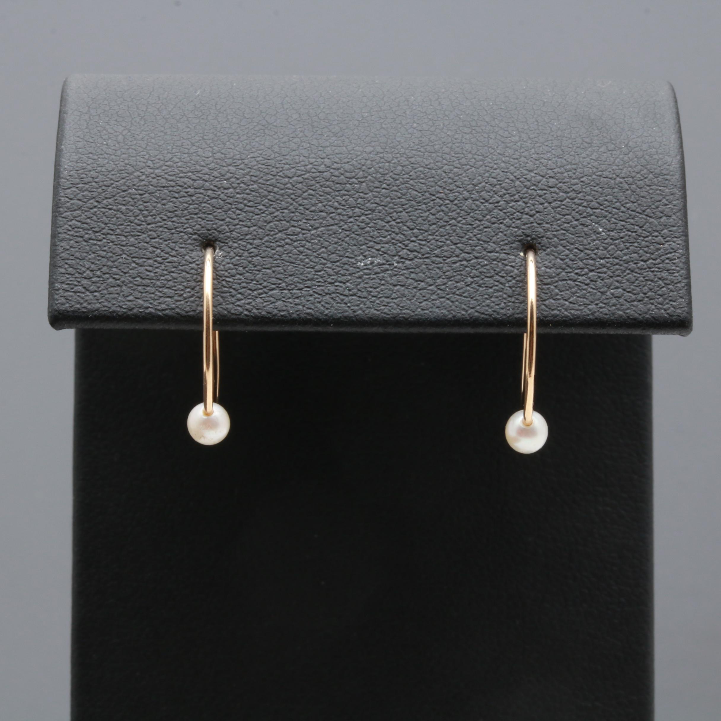 14K Yellow Gold Cultured Pearl Hoop Earring