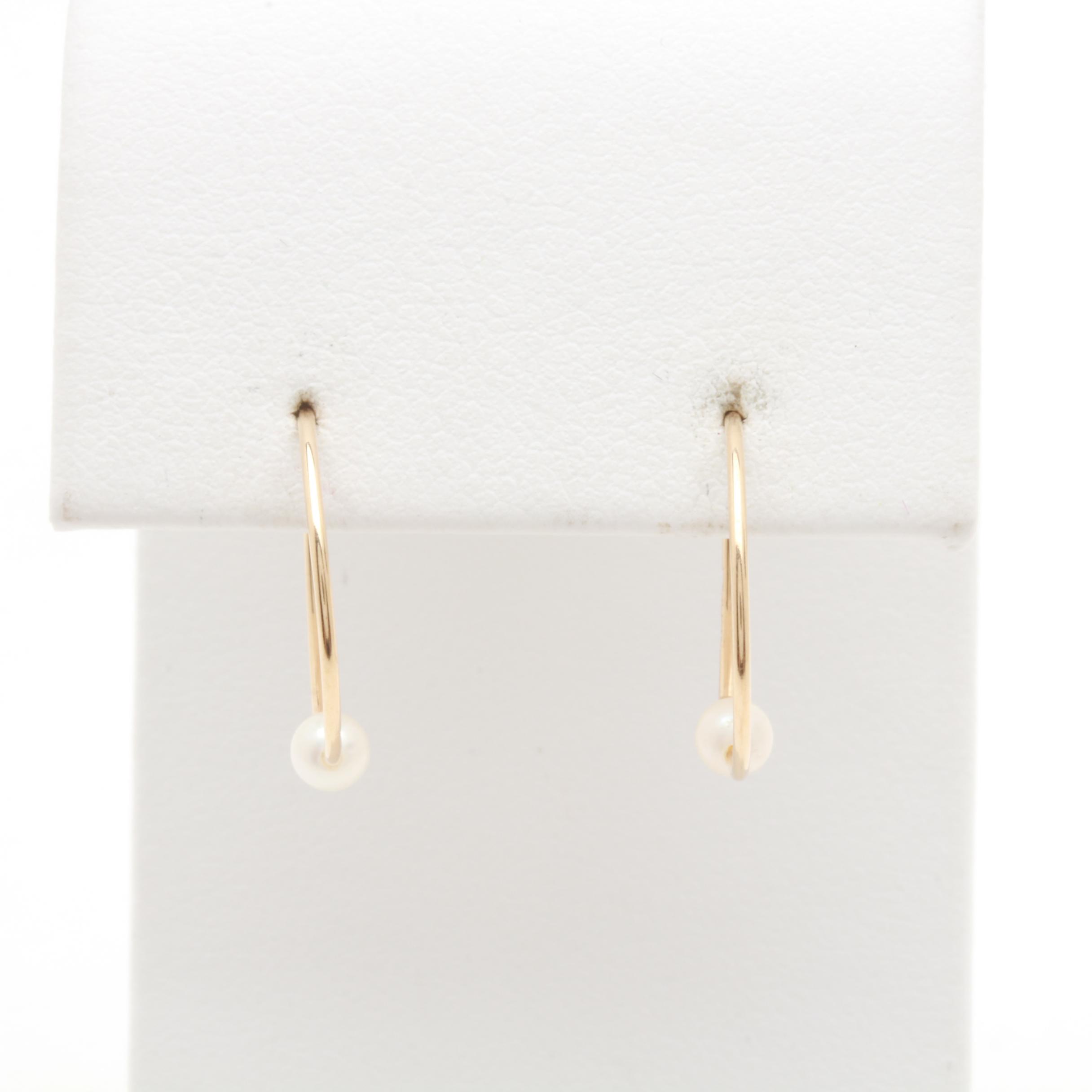 14K Yellow Gold Cultured Pearl Hoop Earring