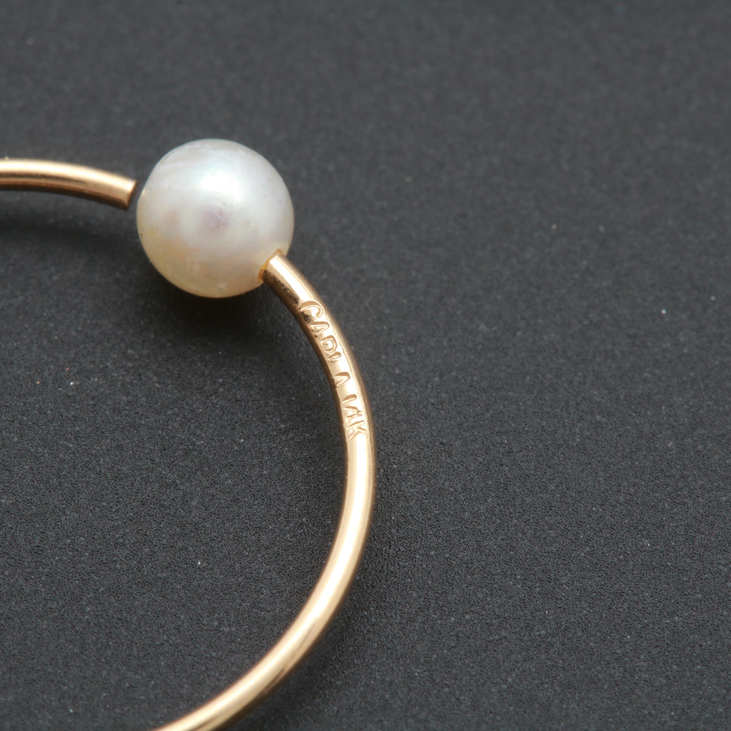 14K Yellow Gold Cultured Pearl Hoop Earring