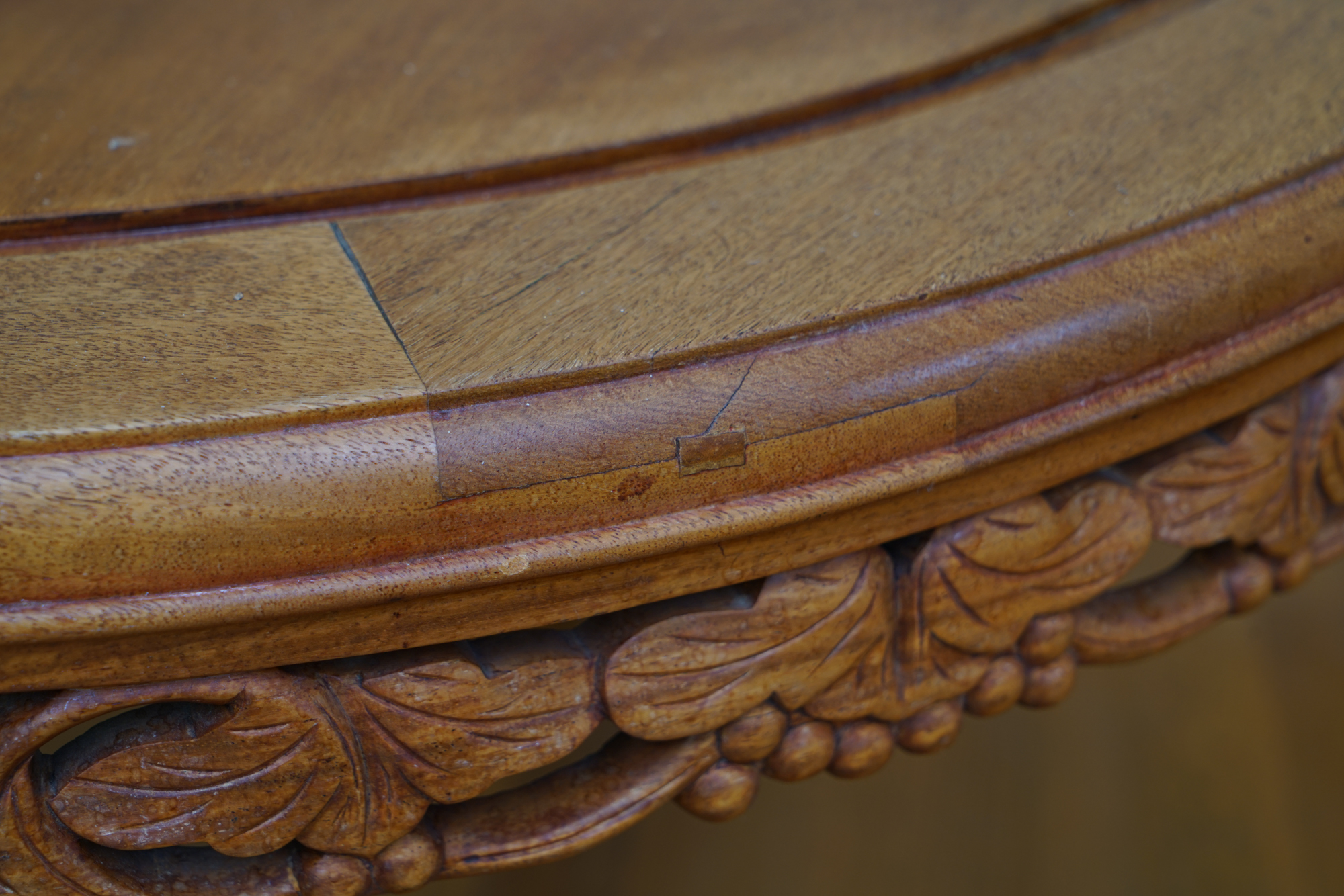 Vintage Chinese Style Carved Wood Coffee Table with Nesting Stools