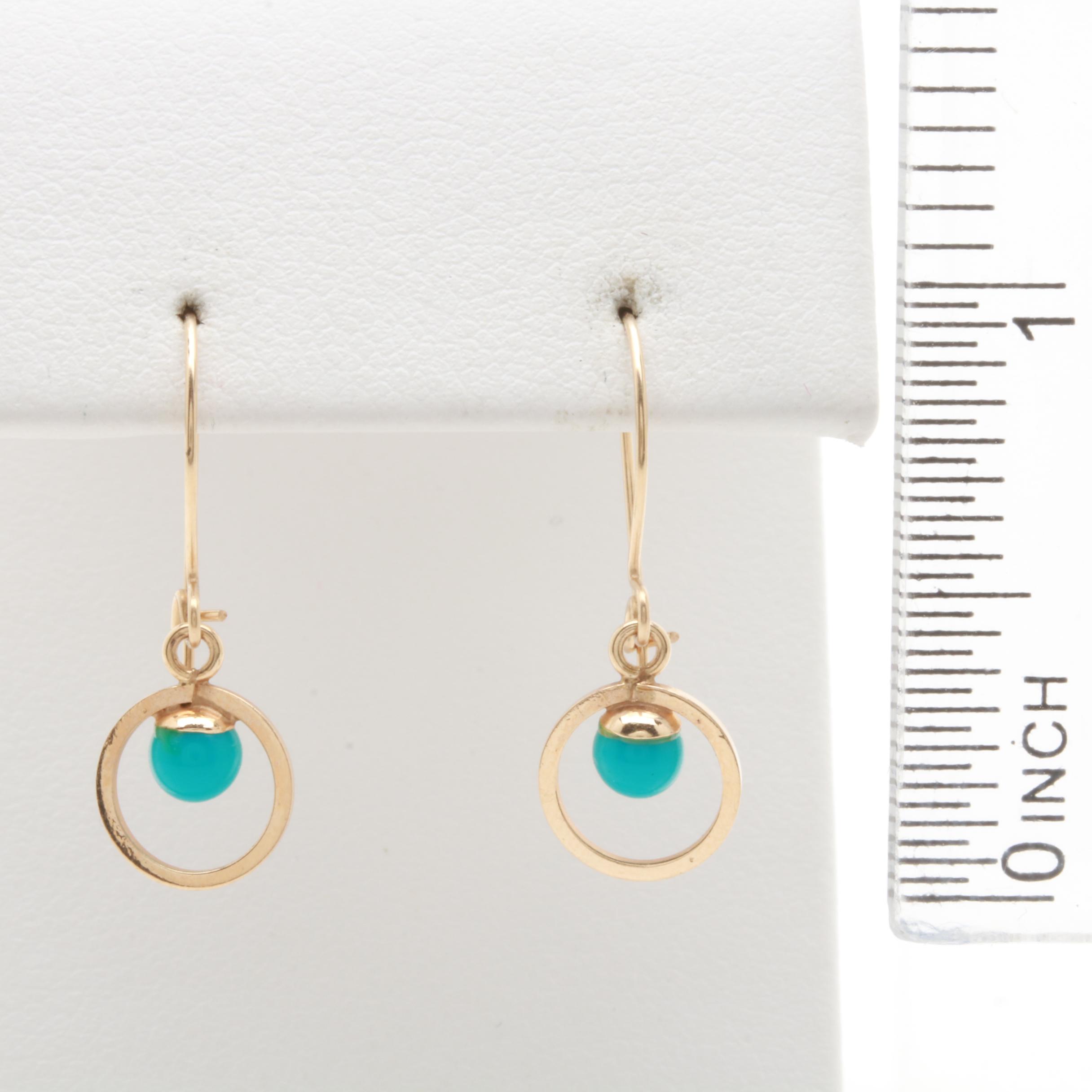 14K Yellow Gold Imitation Turquoise Dangle Earrings