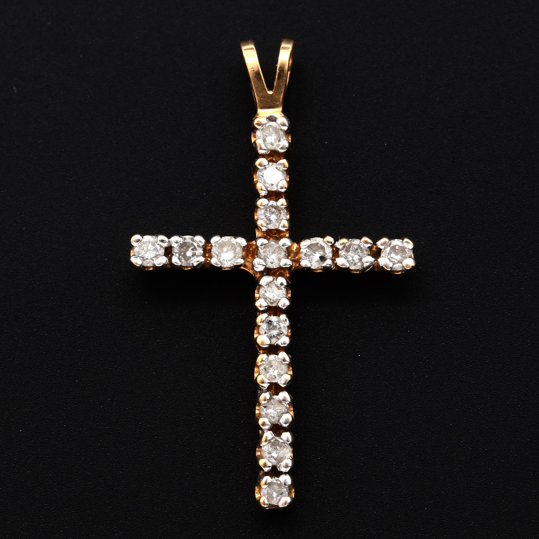 14K Yellow Gold Diamond Cross Pendant