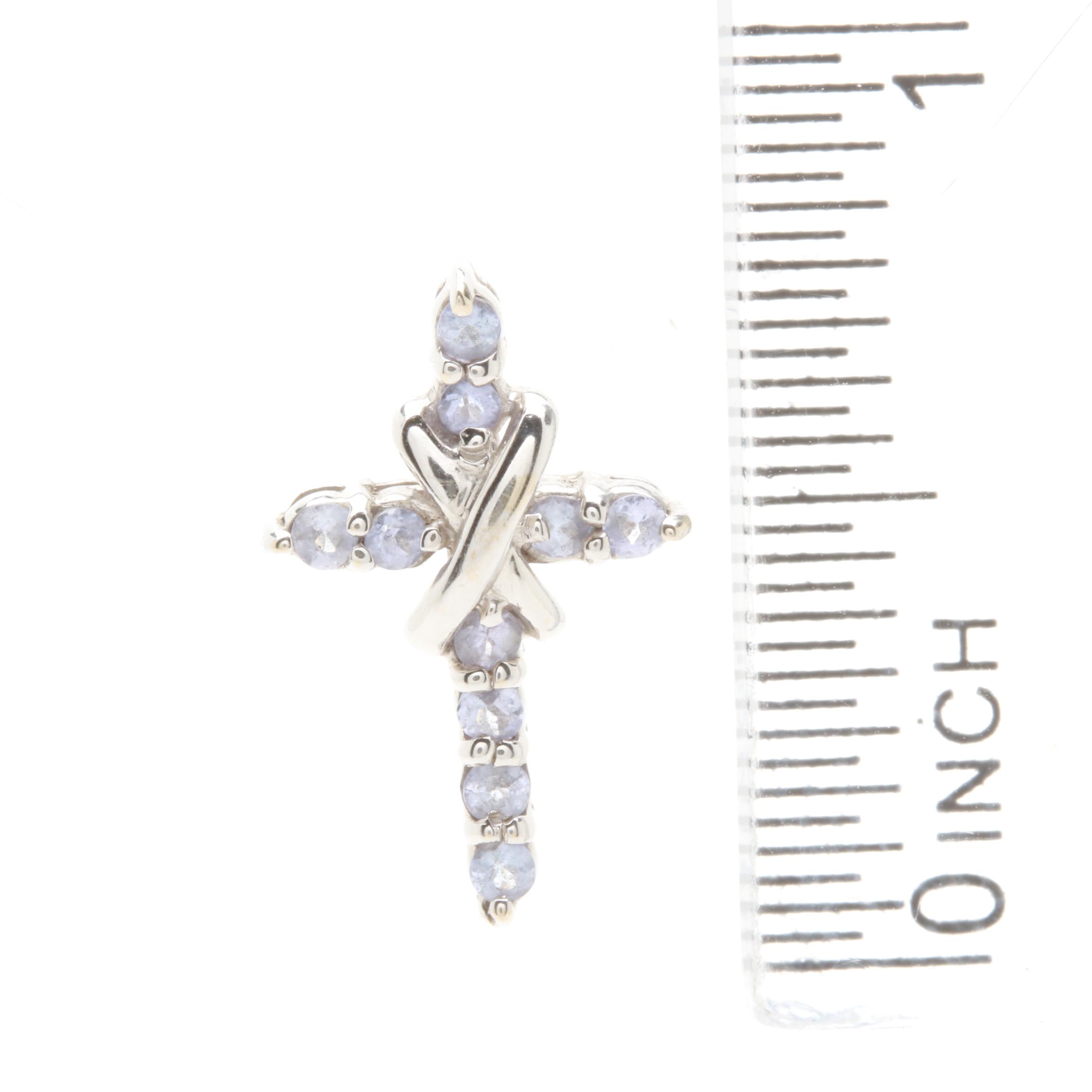 14K White Gold Tanzanite Cross Pendant